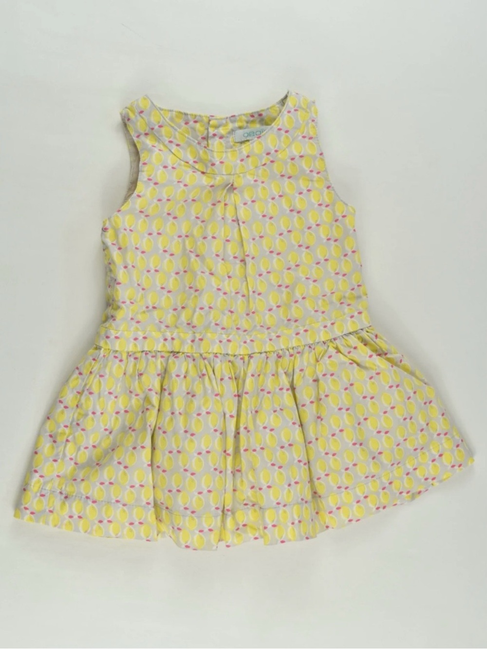 OBAIBI Yellow & Gray Lemon Print Sleeveless Baby Girl Dress, 18M